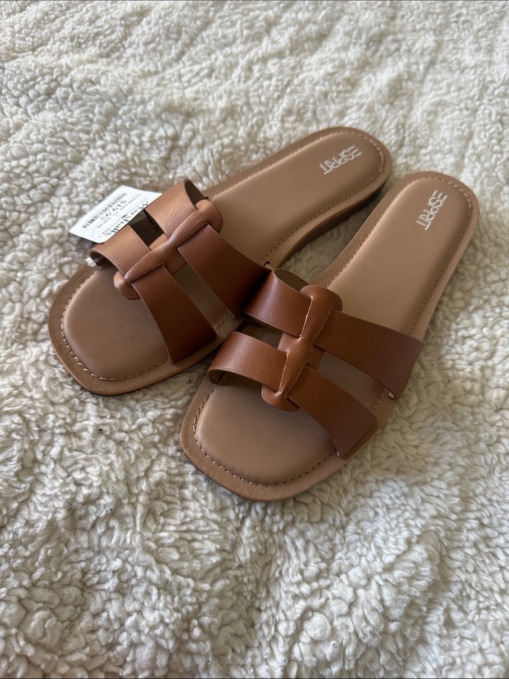 Esprit Women's Tan Brown Leather Slide Sandals